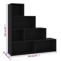 Carus Wooden Bookcase With 6 Shelves In Black