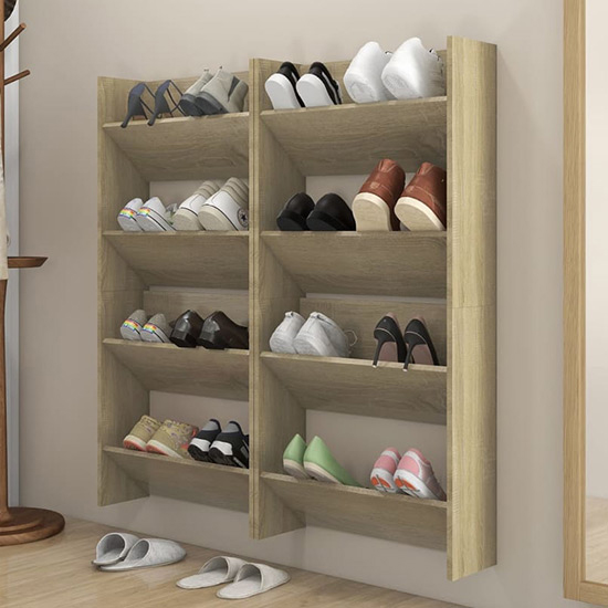 Adkins Wooden Wall Mounted Shoe Storage Rack In Sonoma Oak