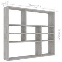 Deus Wooden Wall Shelf With 10 Compartments In Concrete Effect