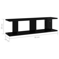 Devlin Set Of 2 High Gloss Wall Shelf In Black