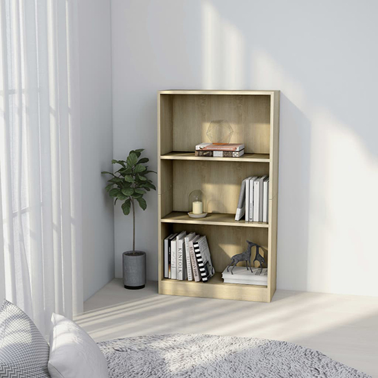 Masato 3-Tier Wooden Bookshelf In Sonoma Oak