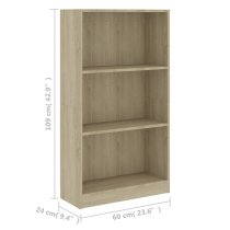 Masato 3-Tier Wooden Bookshelf In Sonoma Oak