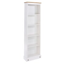 Consett Wooden Narrow Bookcase With 5 Shelves In White And Oak