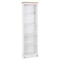 Consett Wooden Narrow Bookcase With 5 Shelves In White And Oak