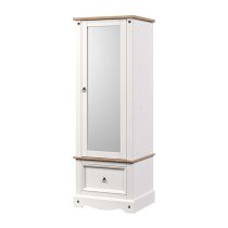 Consett Wooden Wardrobe With Mirrored Door And Drawer In White