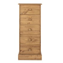 Calixto Wooden Narrow Chest Of 5 Drawers In Oak