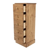 Calixto Wooden Narrow Chest Of 5 Drawers In Oak