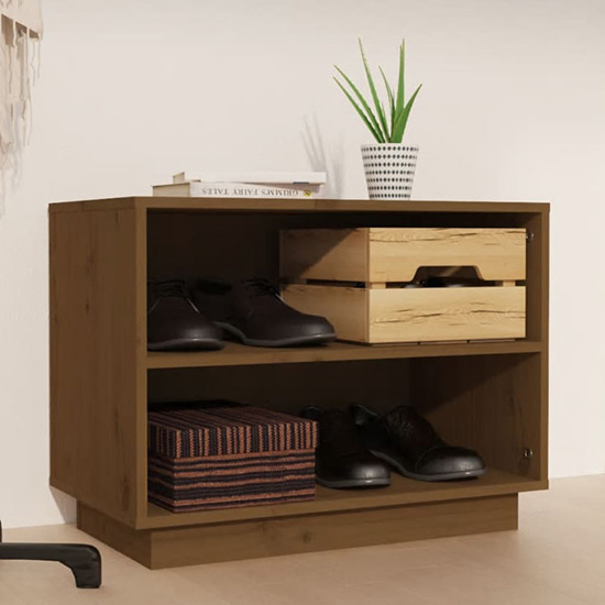 Ochoa Solid Pinewood Shoe Storage Bench In Honey Brown