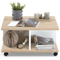 Duval Mobile High Gloss Coffee Table In Oak And White