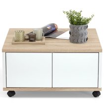 Duval Mobile High Gloss Coffee Table In Oak And White