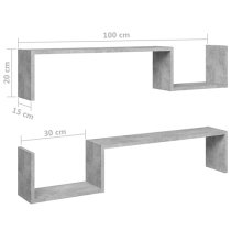 Arzon Set Of 2 Wooden Wall Shelf In Concrete Effect