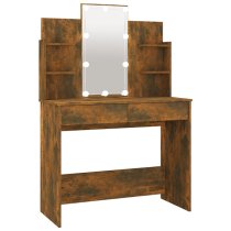 Cielle Wooden Dressing Table In Smoked Oak With LED Lights