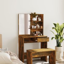 Basile Wooden Dressing Table With Mirror In Smoked Oak