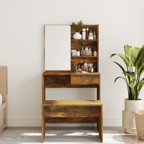 Basile Wooden Dressing Table With Mirror In Smoked Oak