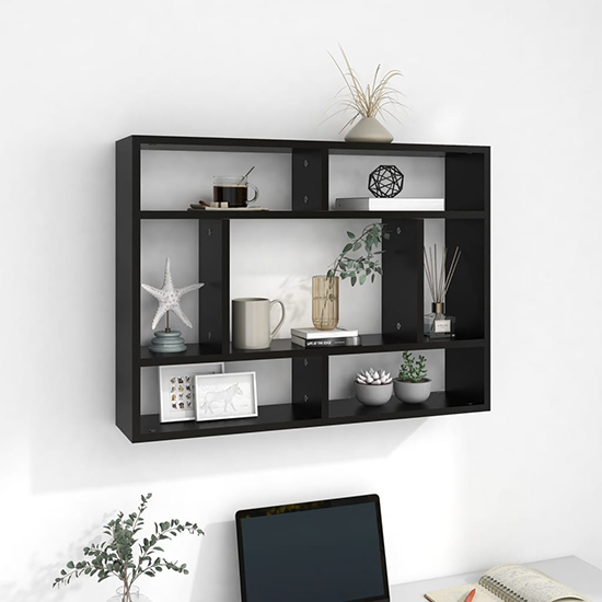 Eissa Rectangular Wooden Wall Shelf In Black