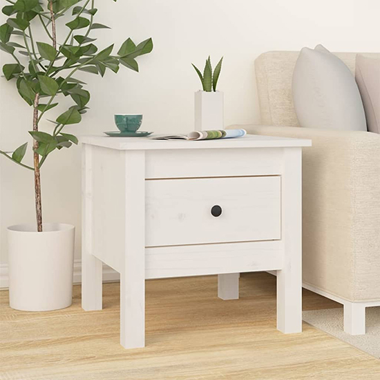 Aeneas Solid Pinewood Side Table With 1 Drawer In White