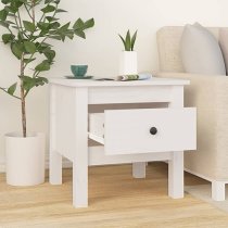 Aeneas Solid Pinewood Side Table With 1 Drawer In White