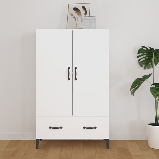 Narvel Wooden Highboard With 2 Doors 1 Drawer In White