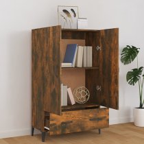 Narvel Wooden Highboard With 2 Doors 1 Drawer In Smoked Oak