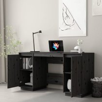 Marcel Solid Pine Wood Laptop Desk With 2 Door In Black