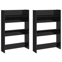 Benicia Wall High Gloss Shoe Cabinet With 6 Shelves In Black