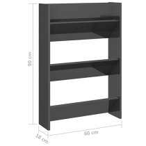 Benicia Wall High Gloss Shoe Cabinet With 6 Shelves In Grey