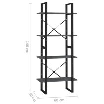 Aharon 4-Tier Solid Pinewood Bookshelf In Grey