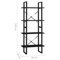 Aharon 4-Tier Solid Pinewood Bookshelf In Black