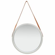 Ailie Medium Retro Wall Mirror With Faux Leather Strap In Silver