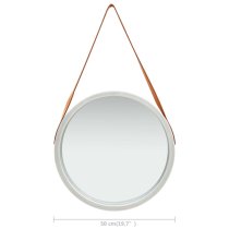 Ailie Medium Retro Wall Mirror With Faux Leather Strap In Silver