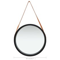 Ailie Medium Retro Wall Mirror With Faux Leather Strap In Black