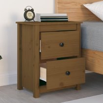 Chael Pine Wood Bedside Cabinet With 2 Drawers In Honey Brown