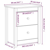 Chael Pine Wood Bedside Cabinet With 2 Drawers In Honey Brown