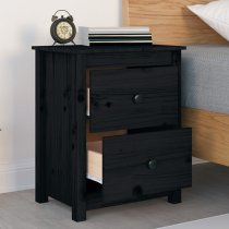 Chael Pine Wood Bedside Cabinet With 2 Drawers In Black