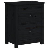 Chael Pine Wood Bedside Cabinet With 2 Drawers In Black