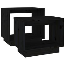 Devery Pine Wood Nest Of 2 Coffee Tables In Black