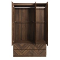 Cianna Wooden Wardrobe With 3 Doors 4 Drawers In Royal Walnut