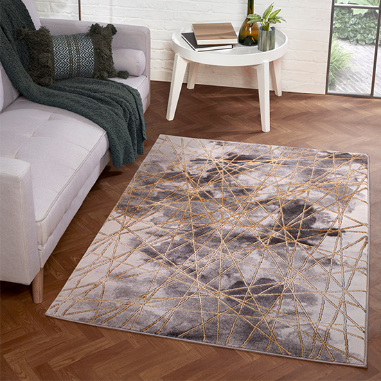 Bianco 185TA 160x225cm Luxury Rug In Dark Grey And Gold