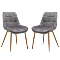 Primo Grey Fabric Dining Chairs With Oak Legs In Pair