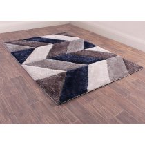 Blazon Polyester 80x150cm 3D Carved Rug In Navy