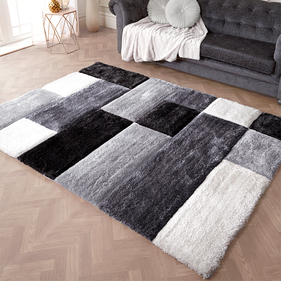 Blocks Polyester 60x110cm 3D Carved Rug In Grey