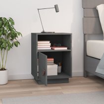 Fruma Pine Wood Bedside Cabinet With 1 Door In Grey