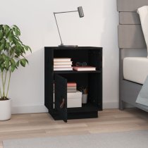 Fruma Pine Wood Bedside Cabinet With 1 Door In Black