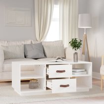 Aivar Pine Wood Coffee Table With 2 Drawers In White