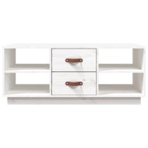 Aivar Pine Wood Coffee Table With 2 Drawers In White