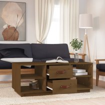 Aivar Pine Wood Coffee Table With 2 Drawer In Honey Brown