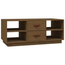 Aivar Pine Wood Coffee Table With 2 Drawer In Honey Brown