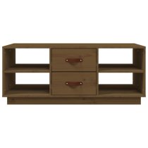 Aivar Pine Wood Coffee Table With 2 Drawer In Honey Brown