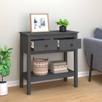 Belva Pine Wood Console Table With 2 Drawers In Grey