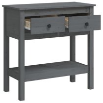 Belva Pine Wood Console Table With 2 Drawers In Grey